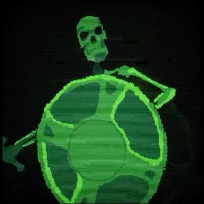 skeleton banging shield meme pixelart