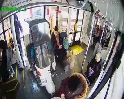 Domino's deliveryman decided to take a tram