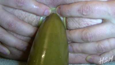 [M] Shitting out a cum filled condom into another condom
