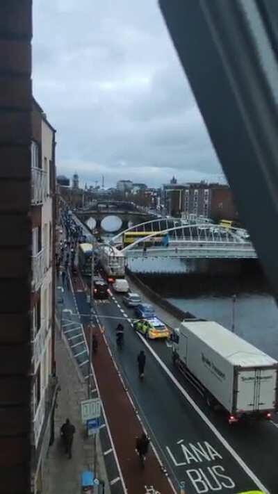 An army of kids in bikes right now on Dublin center. Don't know what they are planning but due the recent new I would be afraid to cross paths with them