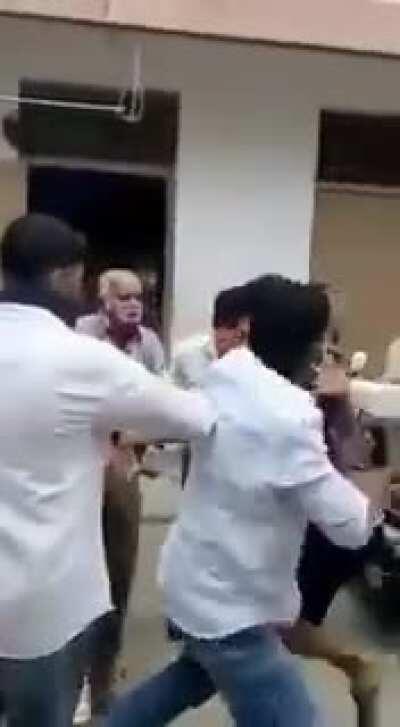 This happened in hyd. Some local goons were opposing the installation of Ganesh's Moorthi and damaged it then some Hindus had to bash them. Nizams are continuing their unfinished dreams.