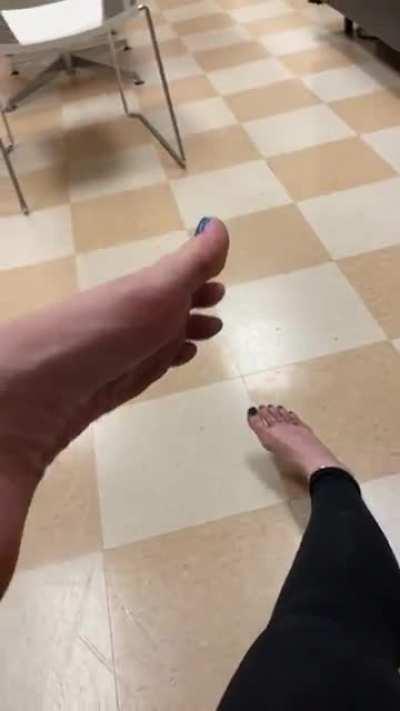 Dirty break room feet .