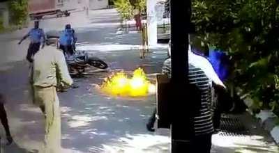 Bike Catches On Fire While Sanitizing It