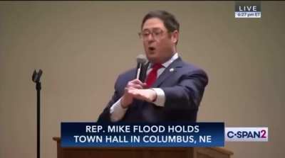 GOP Rep. Mike Flood receives angry reaction from crowd at Columbus, NE Town Hall after starting with: “I support Elon Musk and the Department of Government Efficiency...” and only getting worse from there