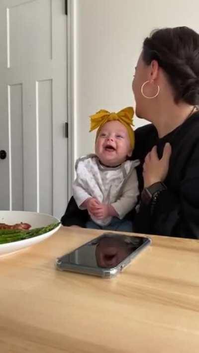 Babies first laughing fit.