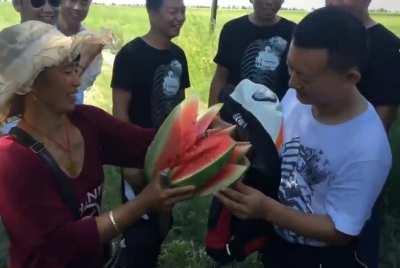 Best way to cut a watermelon when sharing.