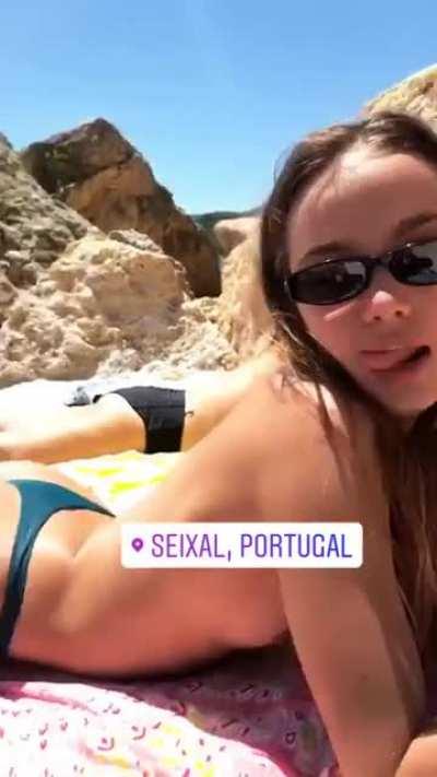 Inka topless nipples and ass on beach