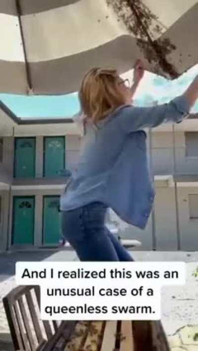 Talk about fearless! This woman removing bees with her bare hands is a testament to her bravery and quick thinking. Who needs protective gear when you have nerves of steel?! 🐝 #BeeRemoval #BareHanded