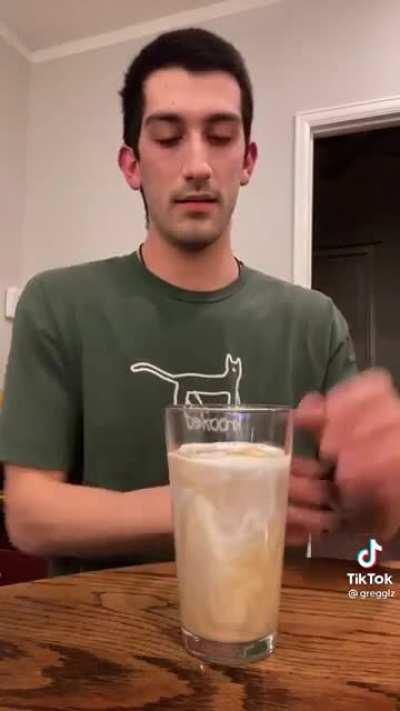 Barista tries soy milk for the first time