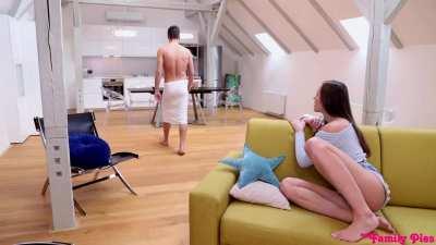 Showing off her lovely legs while fucked