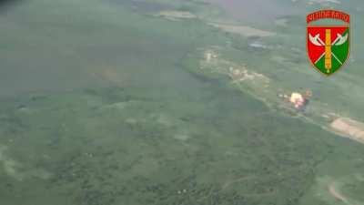 Russian 2S4 Tyulpan 240mm self-propelled mortar destroyed by Smart 155 artillery round fired by the Ukrainian 26th Artillery Brigade in Bakhmut Donetsk Oblast.