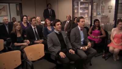 TIL Steve Carell did not know that the cast would sing '9,986,000 Minutes', as it was kept a secret from him. His reaction to the song is real and not scripted.