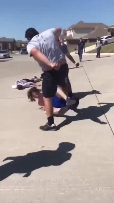 Big dude destroys two guys trying to jump him 😳