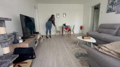 Walking In High Heels And Blue Jeans While Ripping Farts