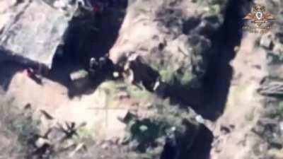 RU pov: two ukrainian soldiers fighting, filmed by ru drone