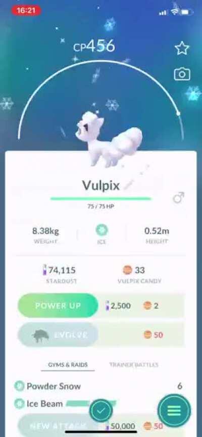 my first ever shiny from an egg!! luckily it’s a vulpix as i’m trying to collect their candy :D