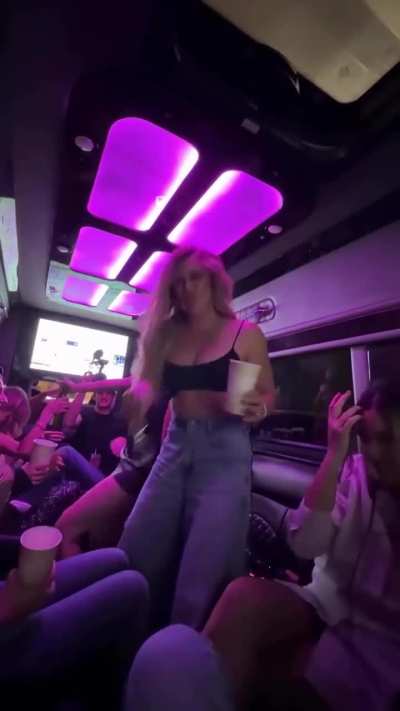 Alnna on the Hilary Duff after party bus