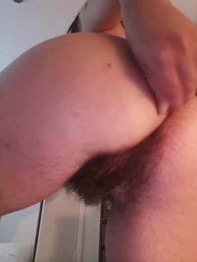 spreading my hairy ass for you to put your face in 💗
