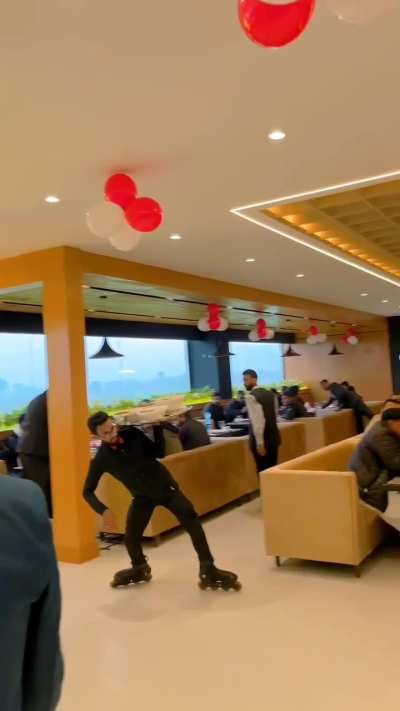 Someone thought it was a good idea to have waiters on skates