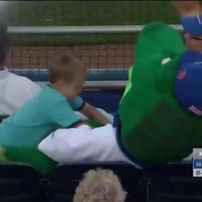 sports are fun. Foul Ball Seriously Wounds A Mascot.