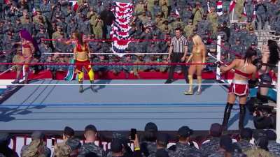 Mandy Rose squaring off against Bayley