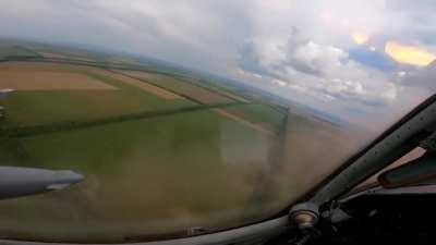 Ukrainian SU-25 fires a volley of air-to-surface missiles, pilot's and wingman's POV