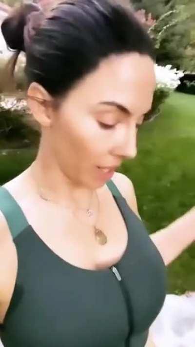 Whitney Cummings in a green bikini top! (via one of her Instagram stories)
