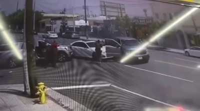 A vehicle with 3 people were rammed by a truck belonging to ICE/HSI in Boyle Heights, CA. Agents then deployed chemical munitions and detained the driver at gunpoint. All are US citizens according to the wife