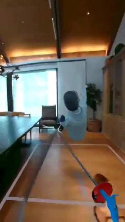 Mark zuckerberg demos a mixed reality game on the quest pro.