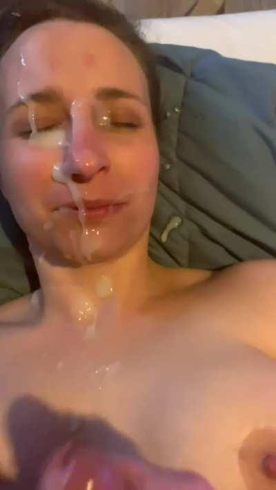 Look at the cum fly all over and cover my face.
