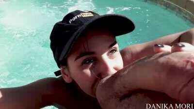 Big Cock Deserves Hot Mouth!! Pool, Sun And Blowjob