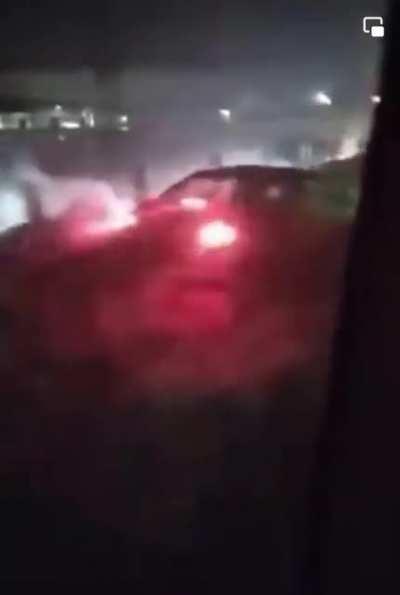 Flood on an express way caused by a typhoon in the Philippines