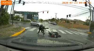 Not exactly a car but he then proceeded to go through the red light.