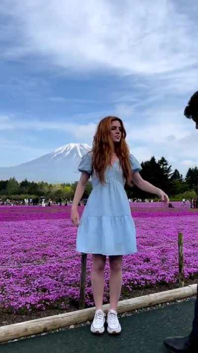 Posing for a photo at the Fuji Shibazakura Festival (May 2023)