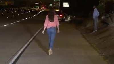 I think I've found the winner of this sub. Drunk driving in heels, stops in the middle of the freeway to urinate then just ignores all attempts to get her off the road.