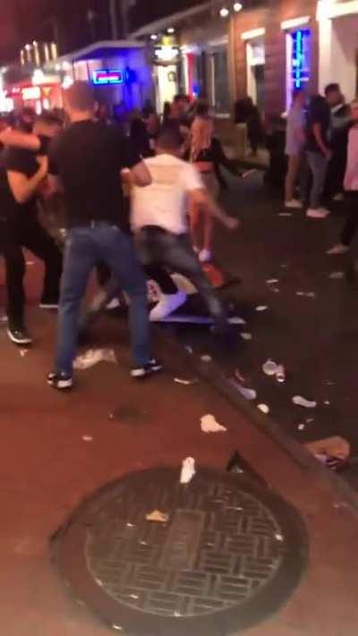 Nate Diaz with the standing guillotine choke during a street fight. Skills pay the bills!