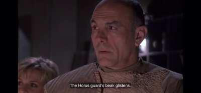“A Serpent Guard, a Horus Guard and a Setesh Guard meet on a neutral planet. It is a tense moment. The Serpent Guard's eyes glow, the Horus Guard's beak glistens, the Setesh Guard's... nose drips.” ~ Teal’C 😂😂