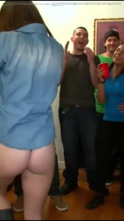 Party girl undressing in front of students