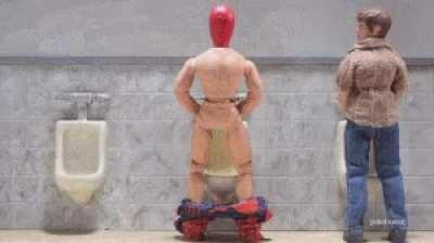 peeing in a flighty suity