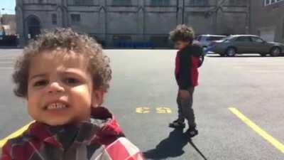 Son #1 wanted to show off his Jedi light saber skills. Son # 2 couldn't handle that kind of attention.