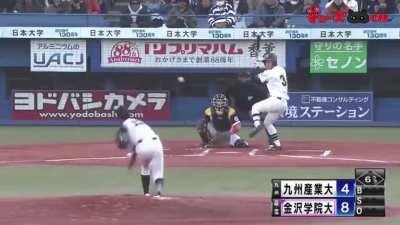 Kyushu Sangyo University RHP Yusei Taniguchi pitching motion.