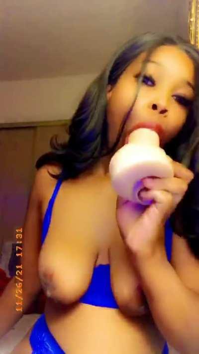 Can I get naked and throat my huge dildo for you baby?! 🤤 I wish I had your cock instead! 😻 SC: miss_baddie9819