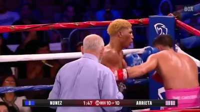 Check out the pull counter. In a battle of undefeated fighters, Luis Nunez gets the stoppage victory over Carlos Arrieta.