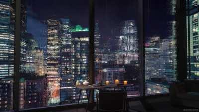 Night time rain in Lower Manhattan