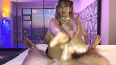 My feet are so soft against his cock