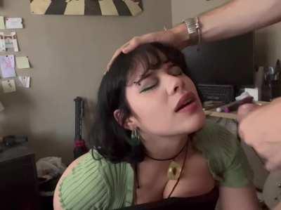 Adorable girl gets her face covered after being pounded