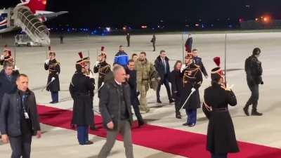 President Zelensky has landed in France, where he will meet with President Macron and German Chancellor Scholz at the Élysée