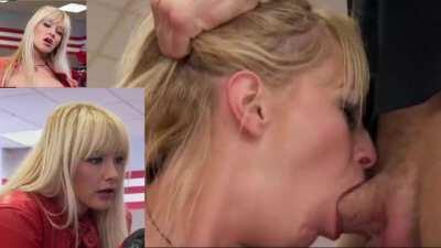 Motorbike girl deepthroated and facialized by two guys