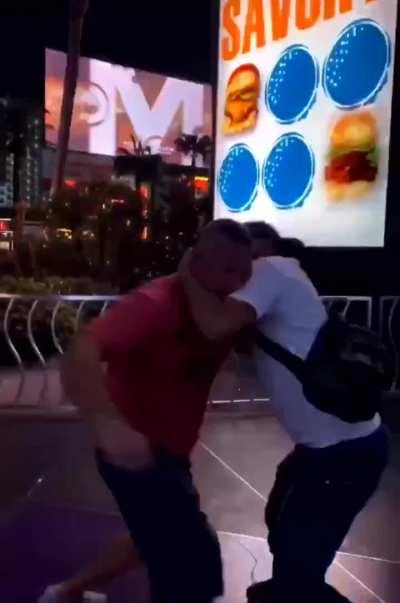 Racist at Las Vegas strip calls a group of guys “Dirty Mexicans” then shows his KKK tattoo. Him and his buddy proceed to get beat up