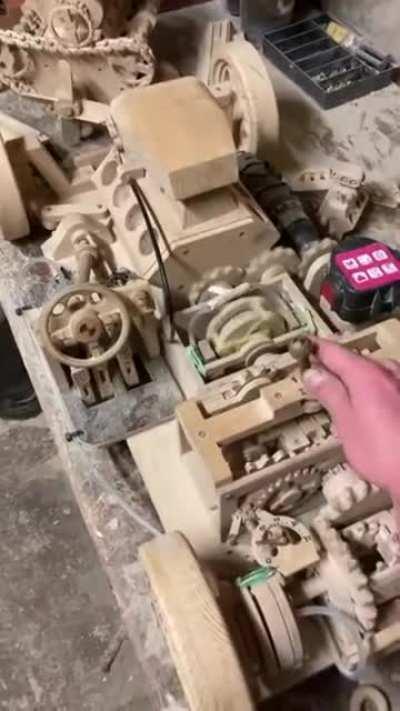 Working car model made of wood